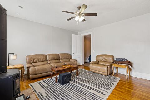 Living room with leather sofas and coffee table