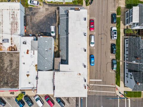 Top-down aerial view showing parking around The Hatfield House